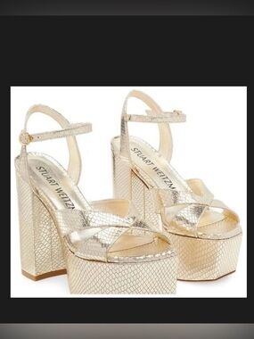 Stuart Weitzman Miami Sohi Gold Snake Print Sandal Sz 8 ($1025)